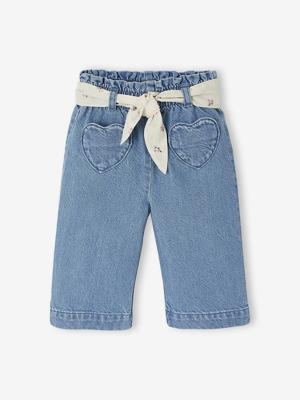 Wijde babyjeans met knoopriem stone