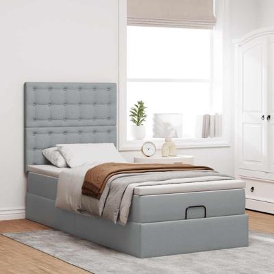 Ottoman bed met matras 90x190cm stof lichtgrijs