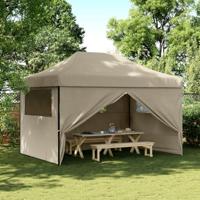 Partytent 2,8 x 4,1 meter inklapbaar pop-up met 4 zijwanden taupe - thumbnail