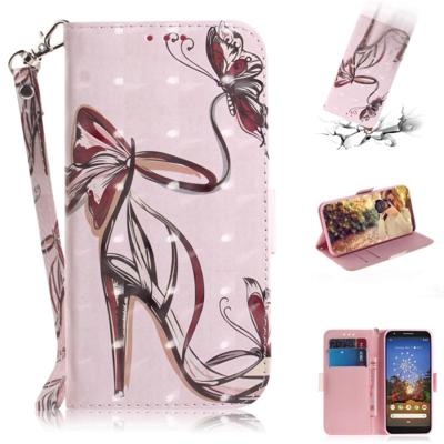 3D schilderij Butterfly hoge hakken patroon gekleurde tekening horizontale Flip lederen case voor Google pixel 3a met houder & kaartsleuven & portemo