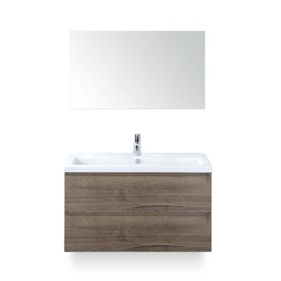 Vogue Badmeubelset 100 cm - Greeplijst in kleur - Tabacco - Keramische Wastafel Wit 1 kraangat - met Spiegel