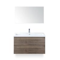 Vogue Badmeubelset 100 cm - Greeplijst in kleur - Tabacco - Keramische Wastafel Wit 1 kraangat - met Spiegel - thumbnail