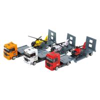 Toi-Toys Metal vrachtwagen met oplegger en helikopter - thumbnail