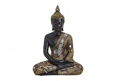 Boeddha in zwart/goud van poly, B21 x D12 x H27 cm.