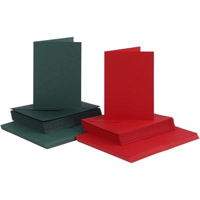 Creativ Company Kaarten en enveloppen, afmeting kaart 10,5x15 cm, afmeting envelop 11,5x16,5 cm, 110+230 gr, groen, rood, 50 set/ 1 doos