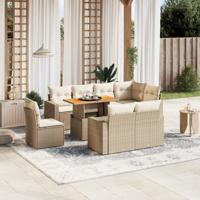 9-delige Loungeset met kussens poly rattan beige - thumbnail