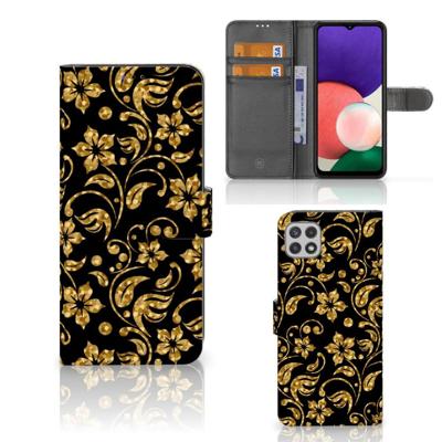 Samsung Galaxy A22 5G Hoesje Gouden Bloemen Samsung Galaxy A22 5G Hoesje Gouden Bloemen