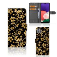 Samsung Galaxy A22 5G Hoesje Gouden Bloemen - thumbnail