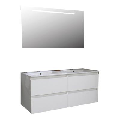 Badkamermeubel BWS Pepper Wastafel Porselein Twee Kraangaten Incl Spiegel Met LED Verlichting 120x55x46 cm Wit Badkamermeubel BWS Pepper Wastafel Porselein Twee Kraangaten Incl Spiegel Met LED Verlichting 120x55x46 cm Wit