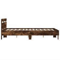 Bedframe met hoofdeinde bewerkt hout gerookt eiken 120x190 cm - thumbnail