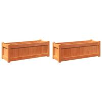 Plantenbakken 2 st cm massief grenenhout wasbruin - thumbnail