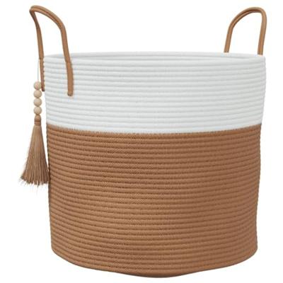 Opbergmand 40x35 cm katoen bruin en wit - thumbnail