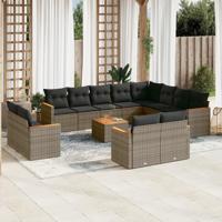 13-delige Loungeset met kussens poly rattan grijs - thumbnail