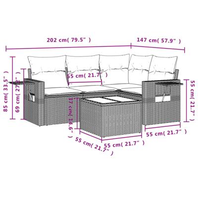 5-delige Loungeset met kussens poly rattan beige - thumbnail