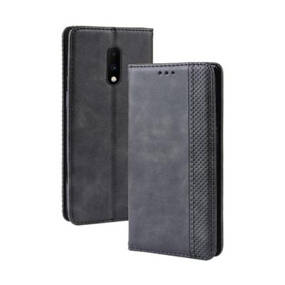 Magnetische Buckle retro Crazy Horse textuur horizontale Flip lederen case voor OnePlus 7 met houder & kaartsleuven & fotolijstjes (zwart)