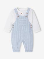 Set overhemd en salopette newborn in linnen en katoen blauw - thumbnail