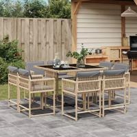 9-delige Tuinset met kussens poly rattan gemengd beige - thumbnail