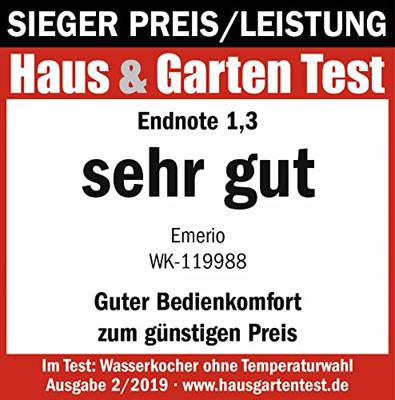 Emerio WK-119988 Glazen Waterkoker 1.7L 2200W RVS/Zwart - thumbnail