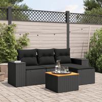 5-delige Loungeset met kussens poly rattan zwart - thumbnail