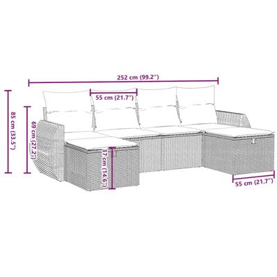 6-delige Loungeset met kussens poly rattan lichtgrijs