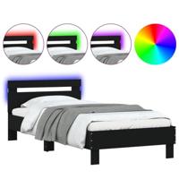 Bedframe met hoofdbord en LED-verlichting zwart 100x200 cm - thumbnail