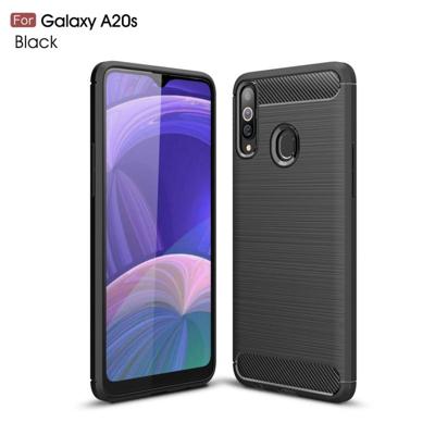 Geborsteld textuur koolstofvezel TPU Case voor Galaxy A20s (zwart)