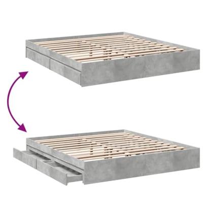 Bedframe met lades bewerkt hout betongrijs 200x200 cm