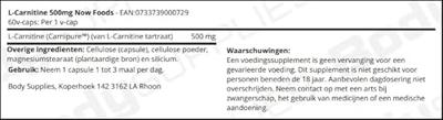 L-Carnitine 500mg Now Foods 60v-caps