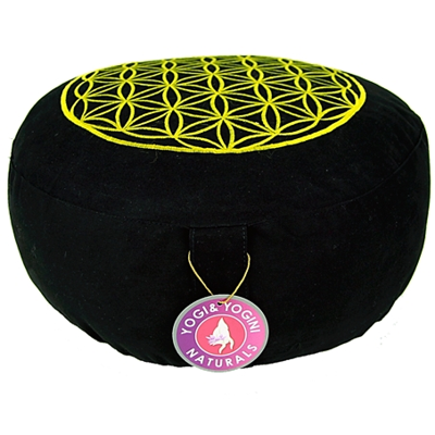 Yogi & Yogini Meditatiekussen Rond Katoen Zwart - Levensbloem - 33 x 17 cm
