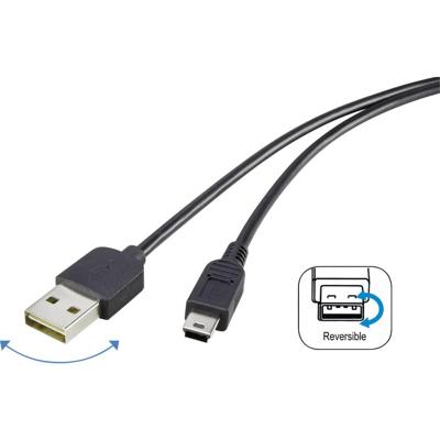Renkforce RF-4096107 USB-kabel USB 2.0 USB-A stekker, USB-mini-B stekker 1.80 m Zwart Stekker past op beide manieren, Vergulde steekcontacten