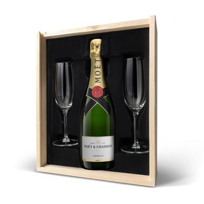 Champagnepakket met glazen - Moët & Chandon Brut - Bedrukte deksel