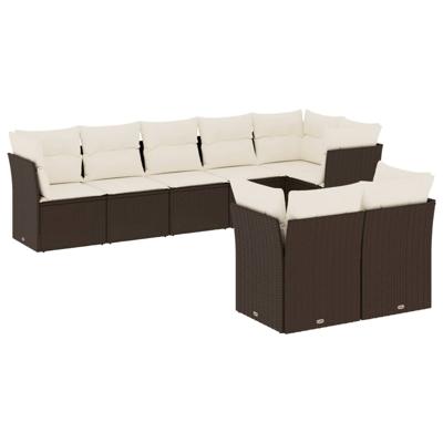 9-delige Loungeset met kussens poly rattan bruin