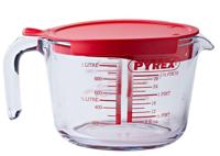 Pyrex Maatbeker glas met deksel 1L - thumbnail