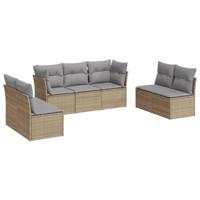 7-delige Loungeset met kussens poly rattan beige - thumbnail