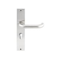 Hardbrass Deurkruk Stockholm op rechthoekig langschild profielcilindergat 55mm - RVS - thumbnail