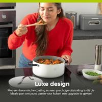 BE Living Braadpan met deksel ø 24 cm - keramische anti-aanbaklaag - geschikt voor alle warmtebronnen - wit - thumbnail