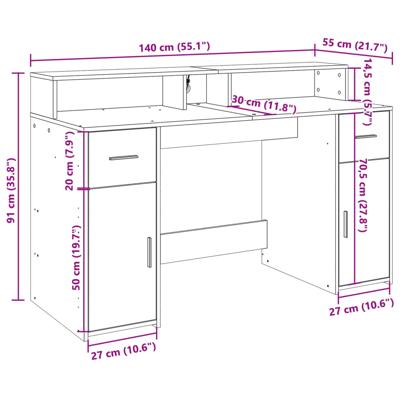 Bureau met LED-verlichting 160x55x91 cm hout sonoma eikenkleur