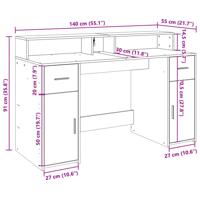 Bureau met LED-verlichting 160x55x91 cm hout sonoma eikenkleur - thumbnail