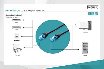 Digitus DK-1512-020/BL RJ45 Netwerkkabel, patchkabel CAT 5e U/UTP 2.00 m Zwart Verdraaide paren 1 stuk(s) - thumbnail