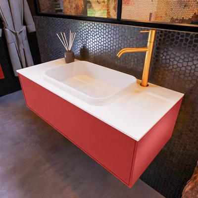 Badkamermeubelset Mondiaz Erin 100 cm met 1 Lade met RIDGE Wastafel Midden Talc met 1 kraangat Greeploos Mat Fire Badkamermeubelset Mondiaz Erin 100 cm met 1 Lade met RIDGE Wastafel Midden Talc met 1 kraangat Greeploos Mat Fire