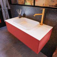 Badkamermeubelset Mondiaz Erin 100 cm met 1 Lade met RIDGE Wastafel Midden Talc met 1 kraangat Greeploos Mat Fire - thumbnail