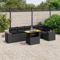 7-delige Loungeset met kussens poly rattan zwart - thumbnail