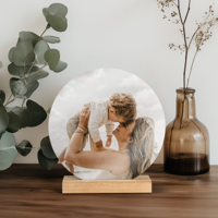Houten fototegel met houder bedrukken - Rond - thumbnail