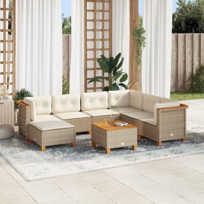 7-delige Loungeset met kussens poly rattan beige