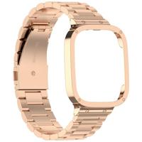 Stalen schakelband met case - Rosé / champagne goud - Xiaomi Redmi Watch 3 - thumbnail