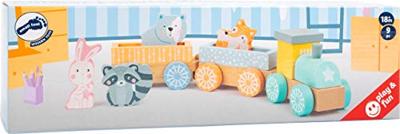 Houten trein in pastel kleuren