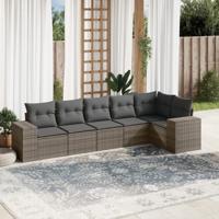 6-delige Loungeset met kussens poly rattan grijs - thumbnail