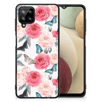 Samsung Galaxy A12 Bloemen Hoesje Butterfly Roses - thumbnail