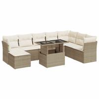 9-delige Loungeset met kussens poly rattan beige - thumbnail