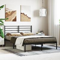 Bedframe met hoofdbord metaal zwart 150x200 cm - thumbnail